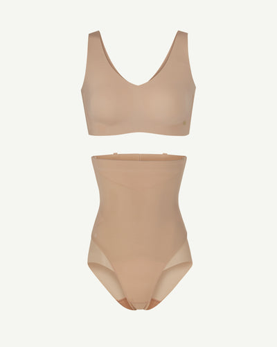 SoftForm Bra + SuperPower Brief Bundle shown in Sand / Sand