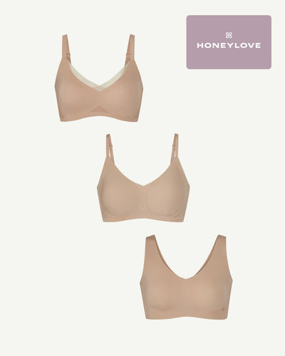 Three Bra Bundle + Free Membership shown in Sand / Sand / Sand
